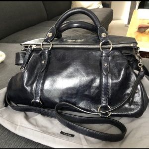 Miu Miu Rare Navy Blue Vitello Lux Bag with Bows